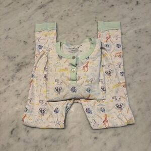 Smockingbird Kids Safari Animal Pima‎ Cotton Pajamas Set Size 8 Cream Mint Green